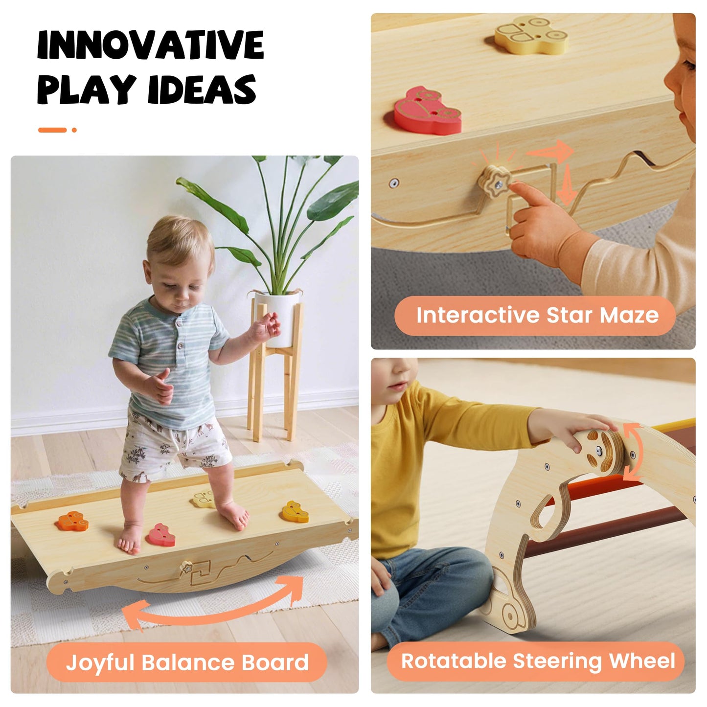 Bimomiki Pikler Triangle 10-in-1 Climber with Cushion | Foldable Indoor Montessori Toy (Sahara Sunset)