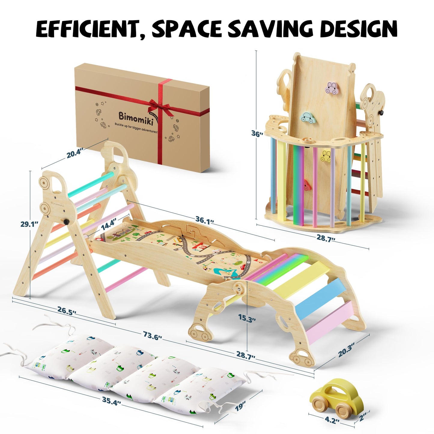 Bimomiki Pikler Triangle Climbing Set with Cushion | 10-in-1 Indoor Montessori Gym – Rainbow Valley