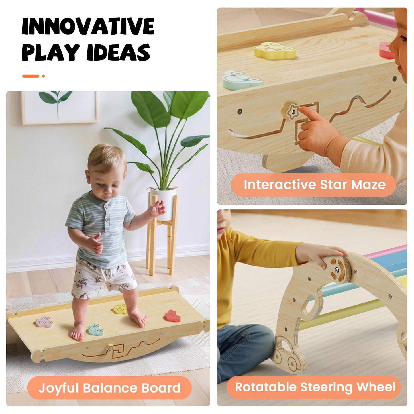 Bimomiki Pikler Triangle Climbing Set with Cushion | 10-in-1 Indoor Montessori Gym – Rainbow Valley