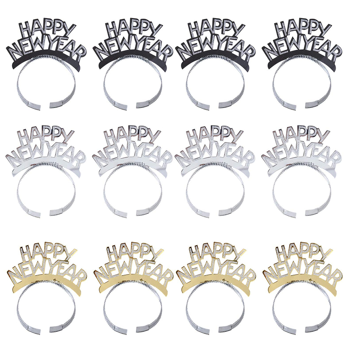 BinaryABC Happy New Year Headband Tiara - 12 Pack New Year’s Eve Party Favors