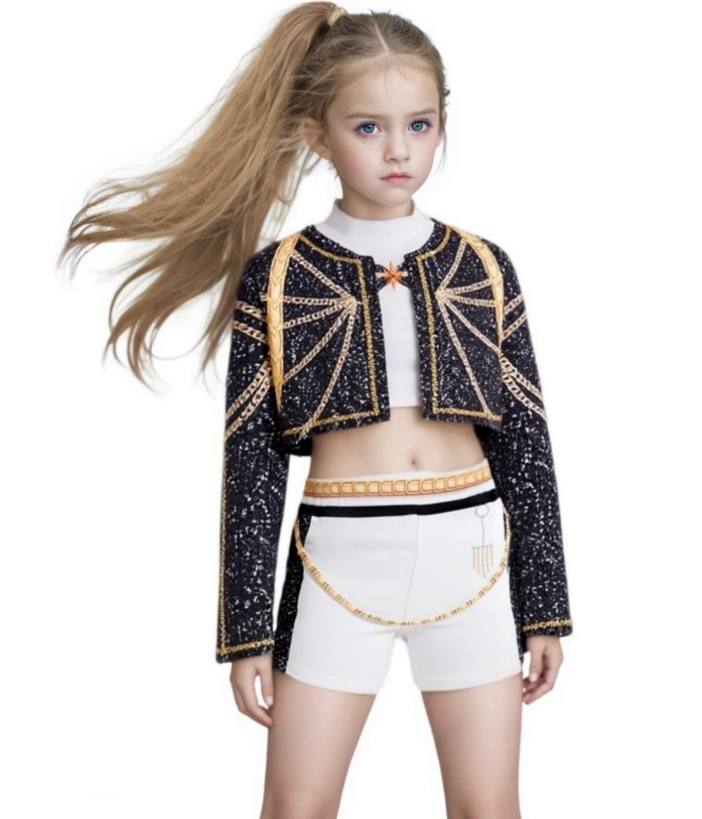 Binbo Rumi Golden Costume Kids – Kpop Girl Halloween Cosplay 3-4Y