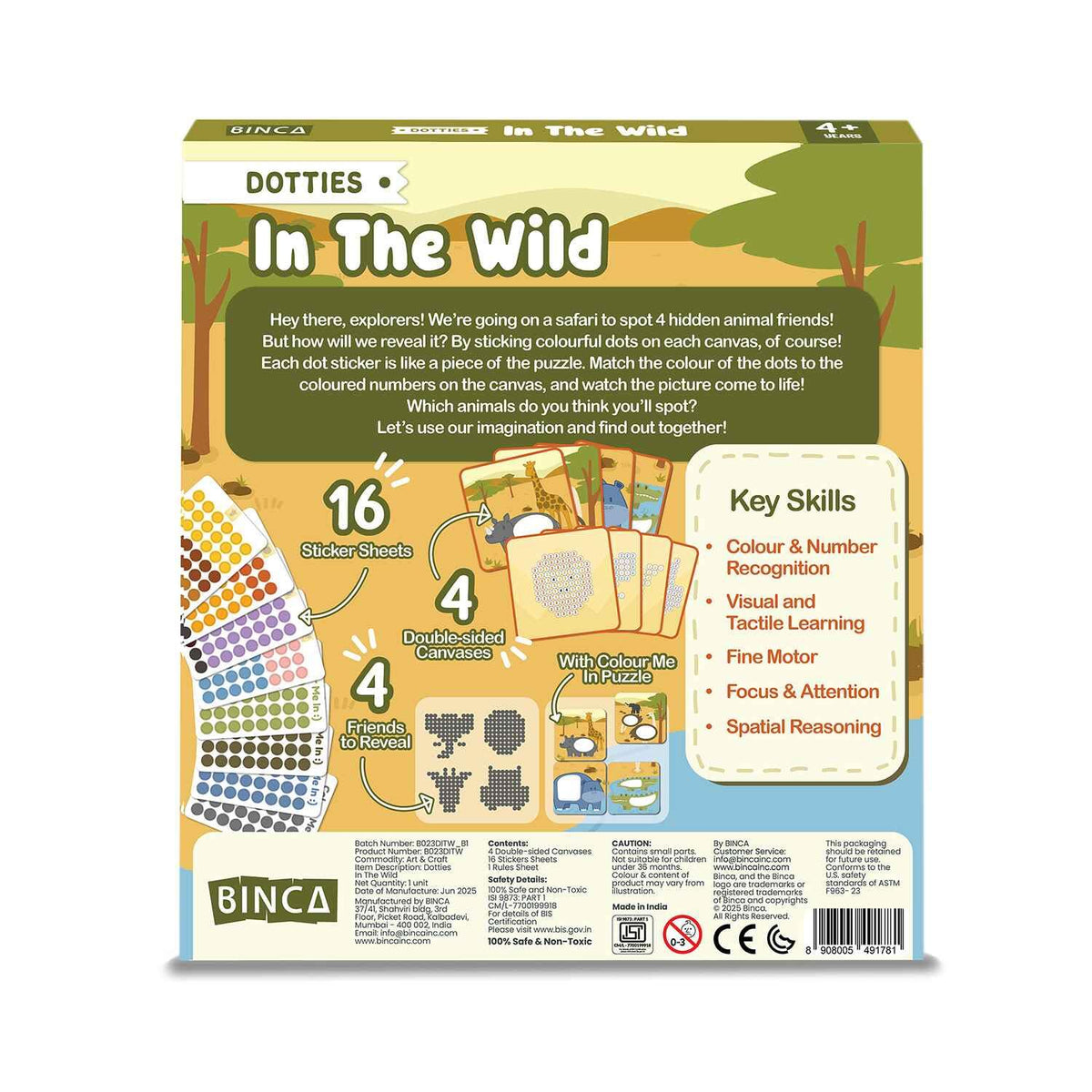 BINCA Dotties Dot Art Activity Kit | 750+ Stickers, Mess-Free Wild Animals