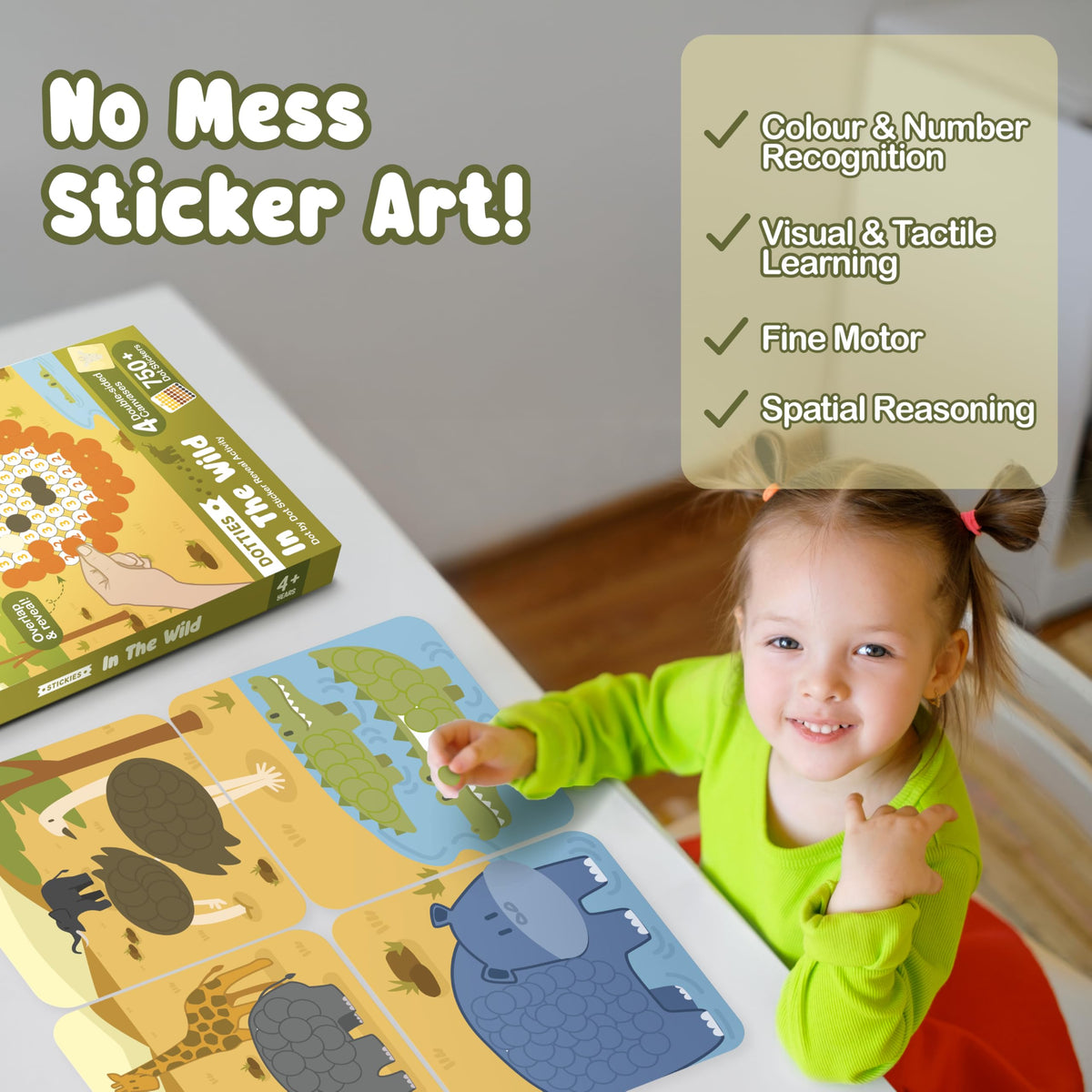 BINCA Dotties Dot Art Activity Kit | 750+ Stickers, Mess-Free Wild Animals