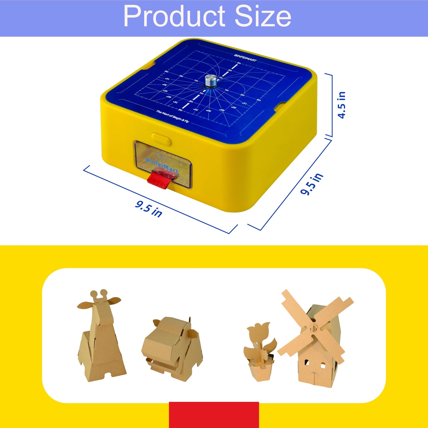 BinfeiMart Kid-Safe Cardboard Cutting Toy for Ages 4+ | LED Dust Drawer & STEM Tool