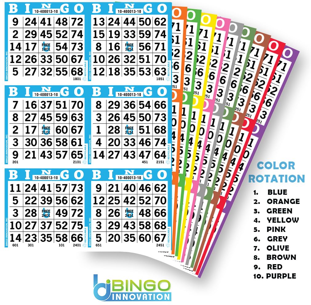 Bingo Innovation Bingo Books – 100 Disposable Game Books, 6 Faces per Sheet, 60 Games per Book