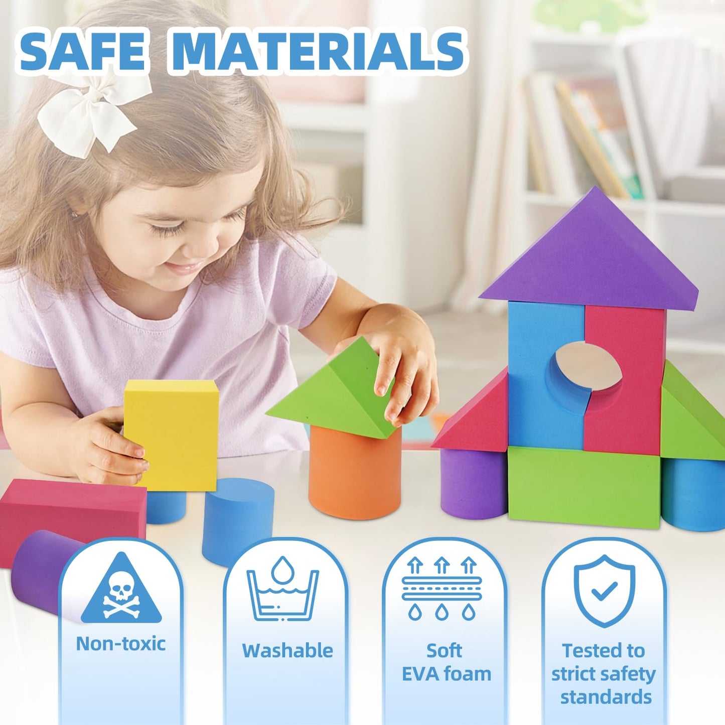 Bingyouth Large Building Foam Blocks – 30-Piece Non-Toxic EVA Toy Set for Toddlers (Blue)