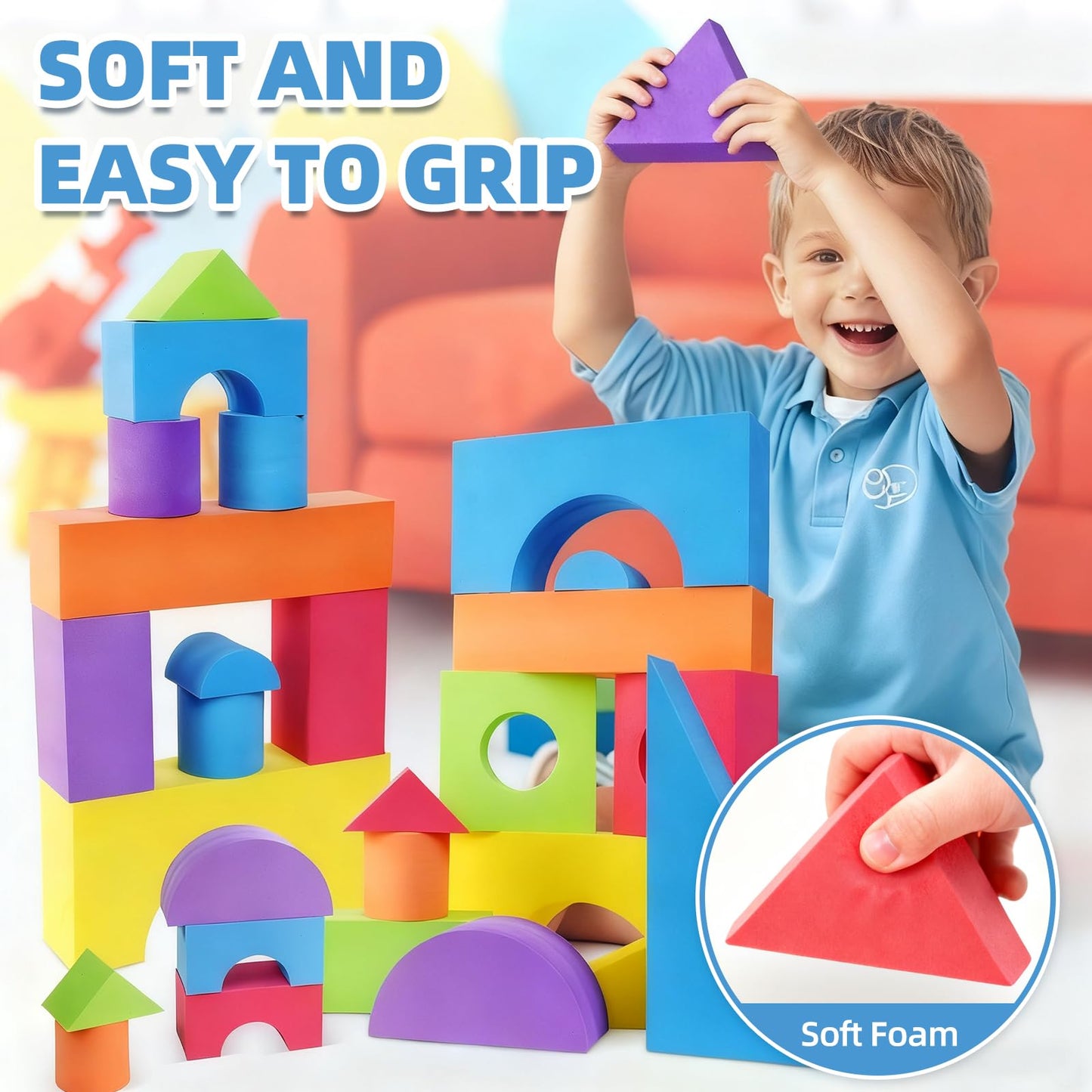 Bingyouth Large Building Foam Blocks – 30-Piece Non-Toxic EVA Toy Set for Toddlers (Blue)