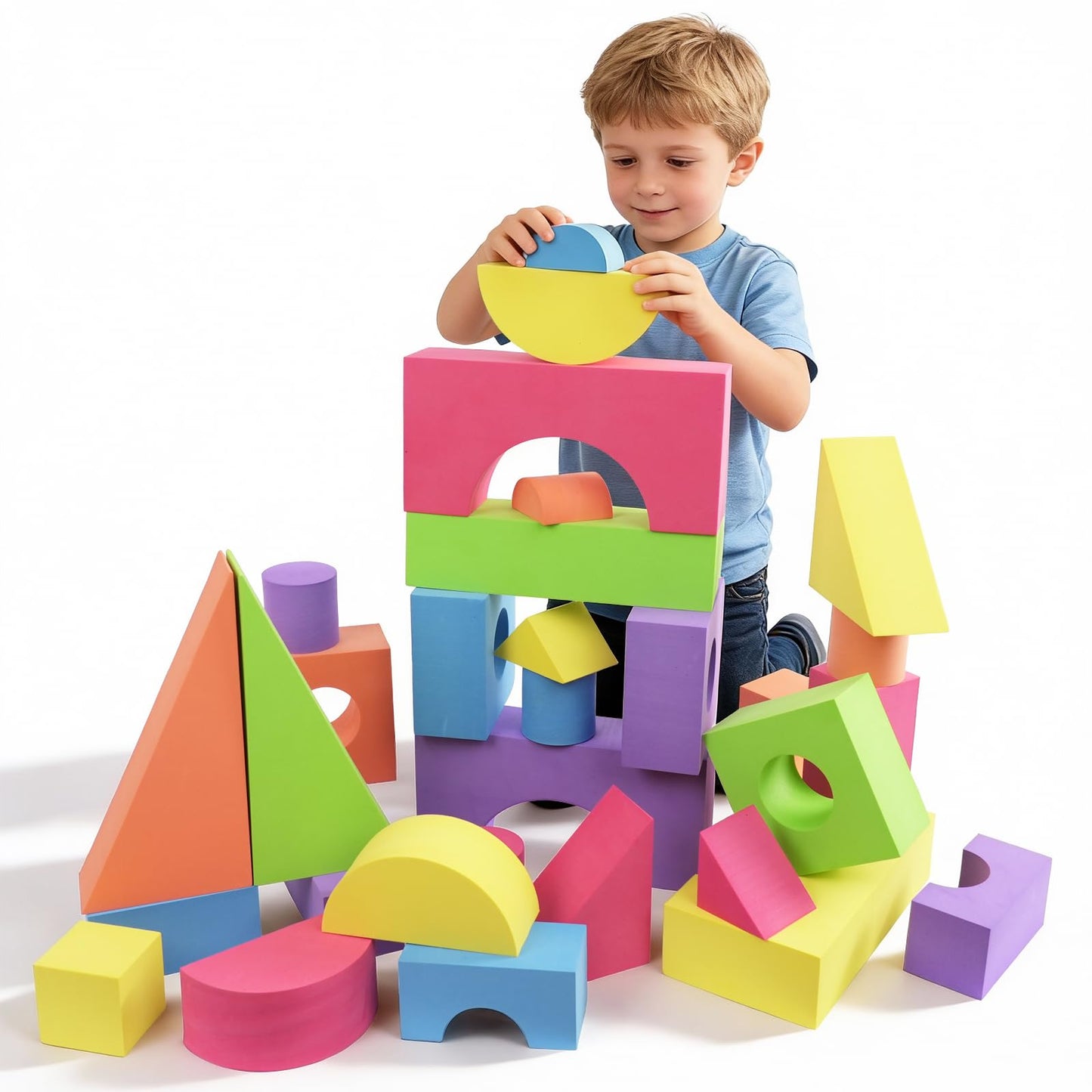 Bingyouth Large Building Foam Blocks – 30-Piece Non-Toxic EVA Toy Set for Toddlers (Blue)