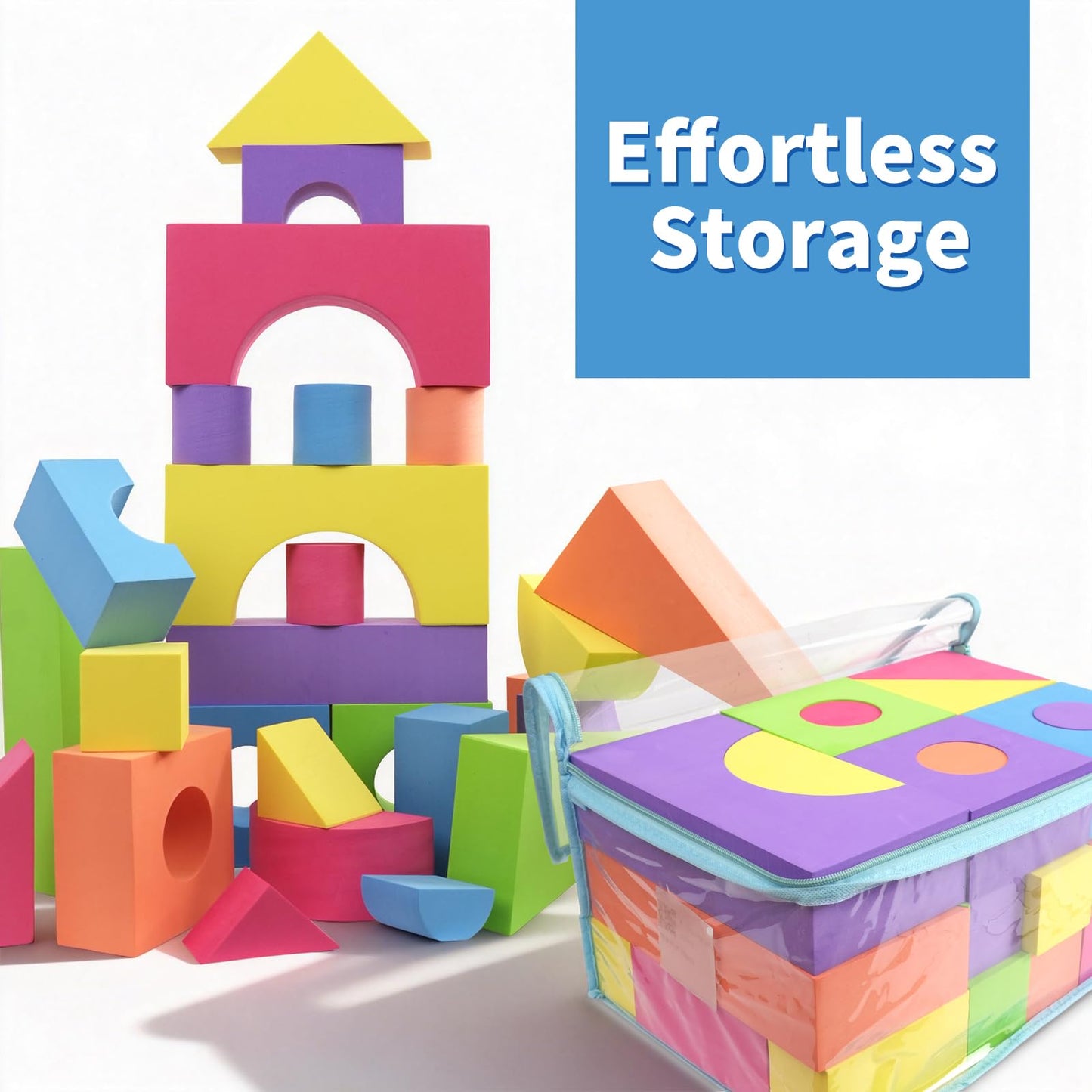 Bingyouth Large Building Foam Blocks – 30-Piece Non-Toxic EVA Toy Set for Toddlers (Blue)
