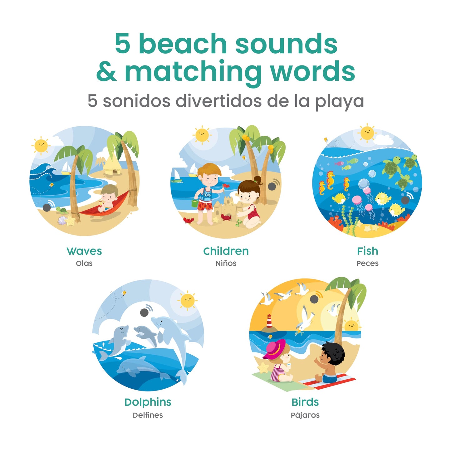 Binibi Beach Interactive Bilingual Sound Book for Babies & Toddlers (Spanish & English)