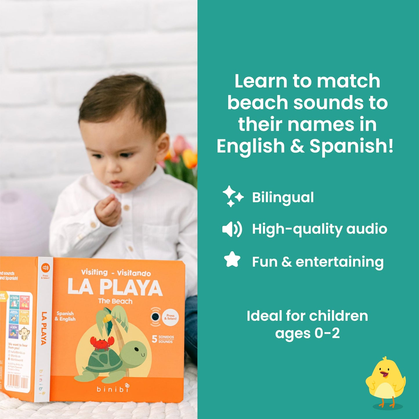 Binibi Beach Interactive Bilingual Sound Book for Babies & Toddlers (Spanish & English)