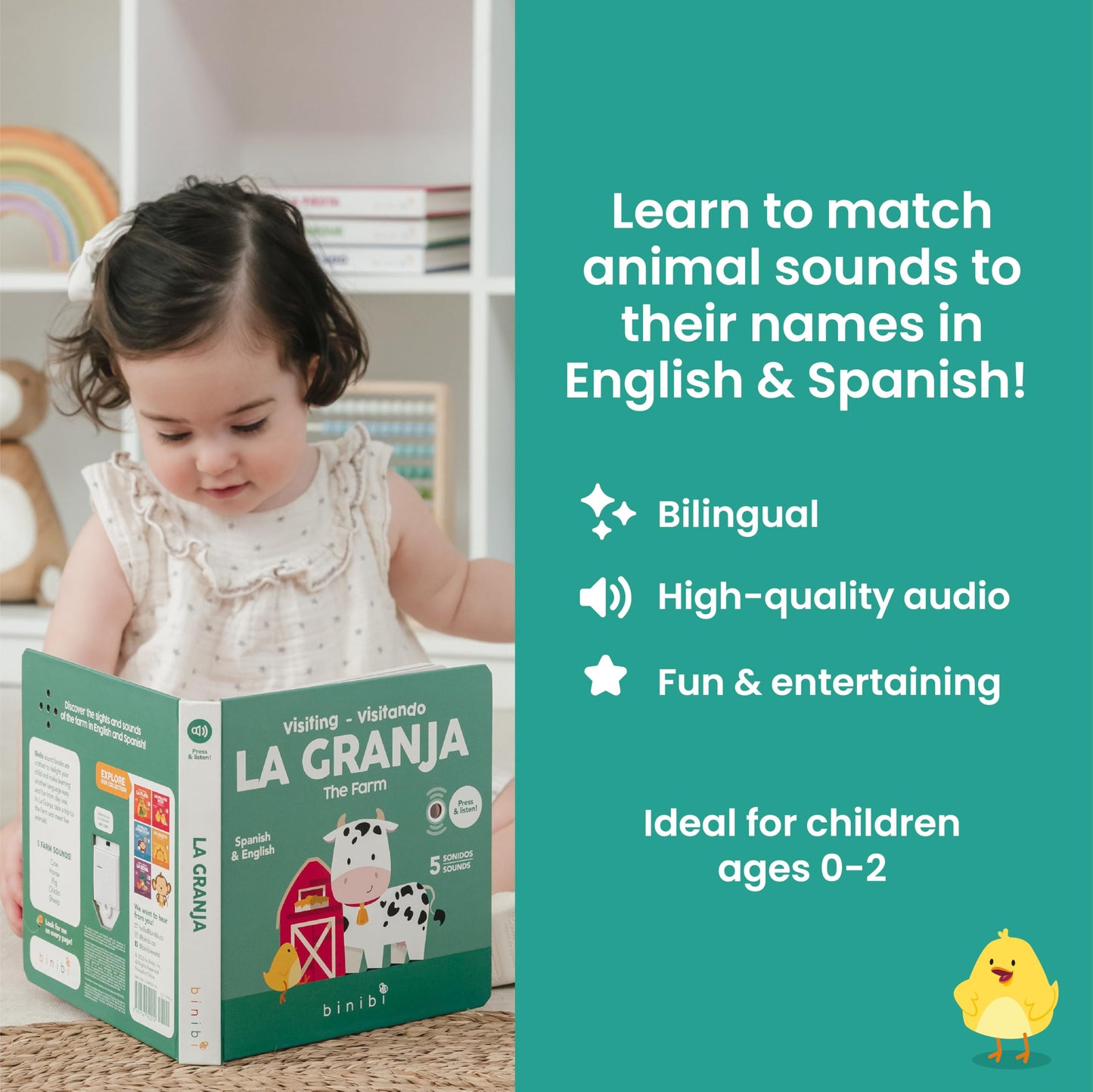 Binibi La Granja Bilingual Sound Book – Interactive Spanish & English for Babies Ages 1-5