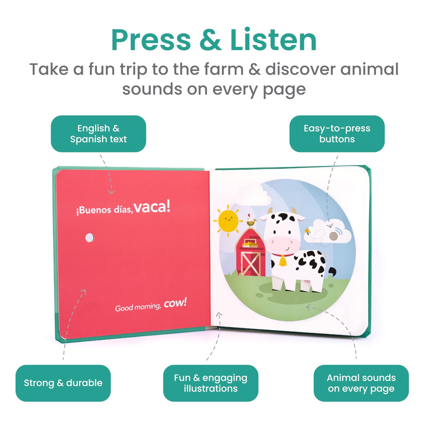 Binibi La Granja Bilingual Sound Book – Interactive Spanish & English for Babies Ages 1-5