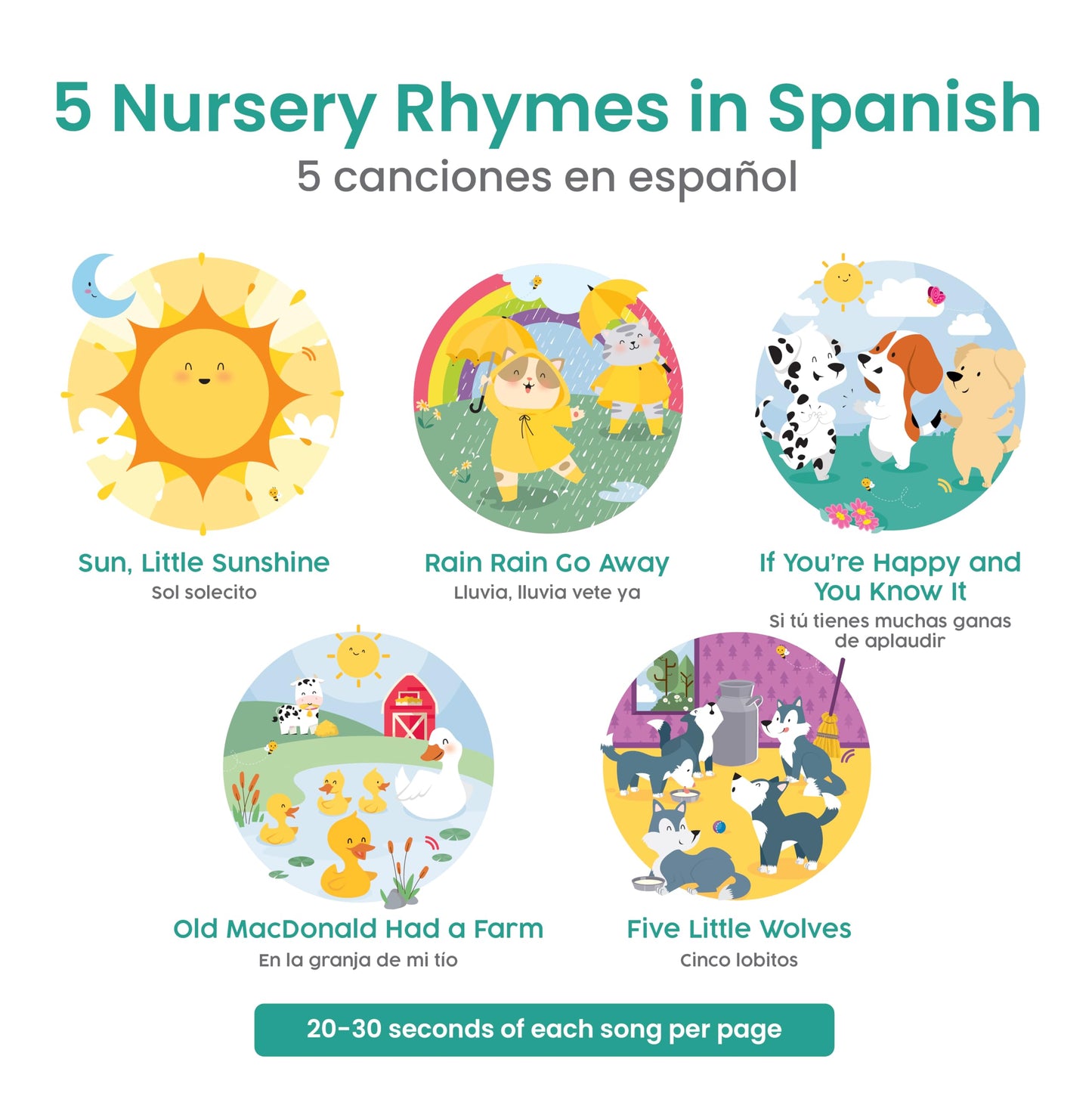 Binibi Spanish Musical Book for Toddlers: Sol Solecito & Other Nursery Rhymes | Bilingual Sound Book