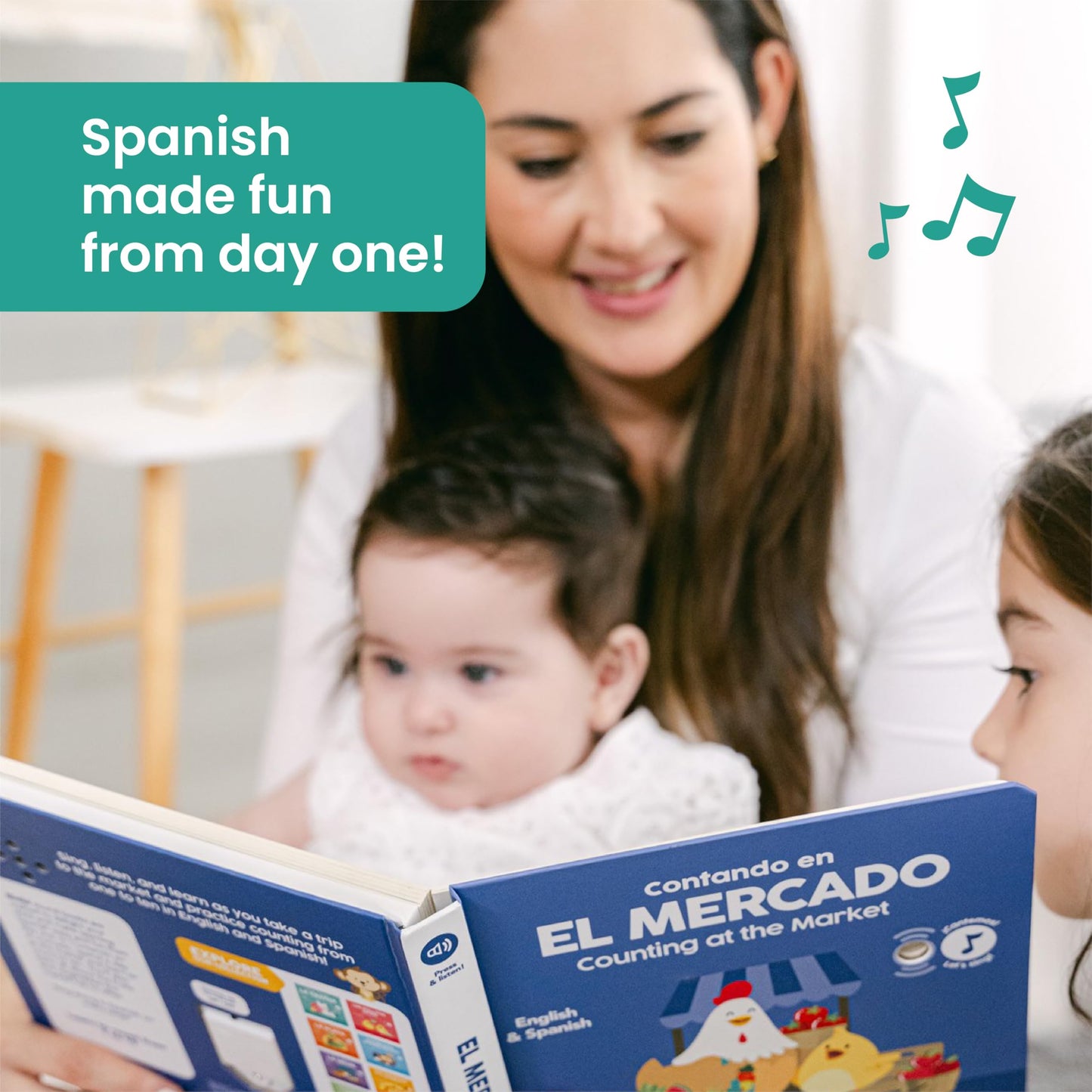 Binibi Spanish Musical Book – Counting at The Market | Bilingual Book for Babies & Toddlers