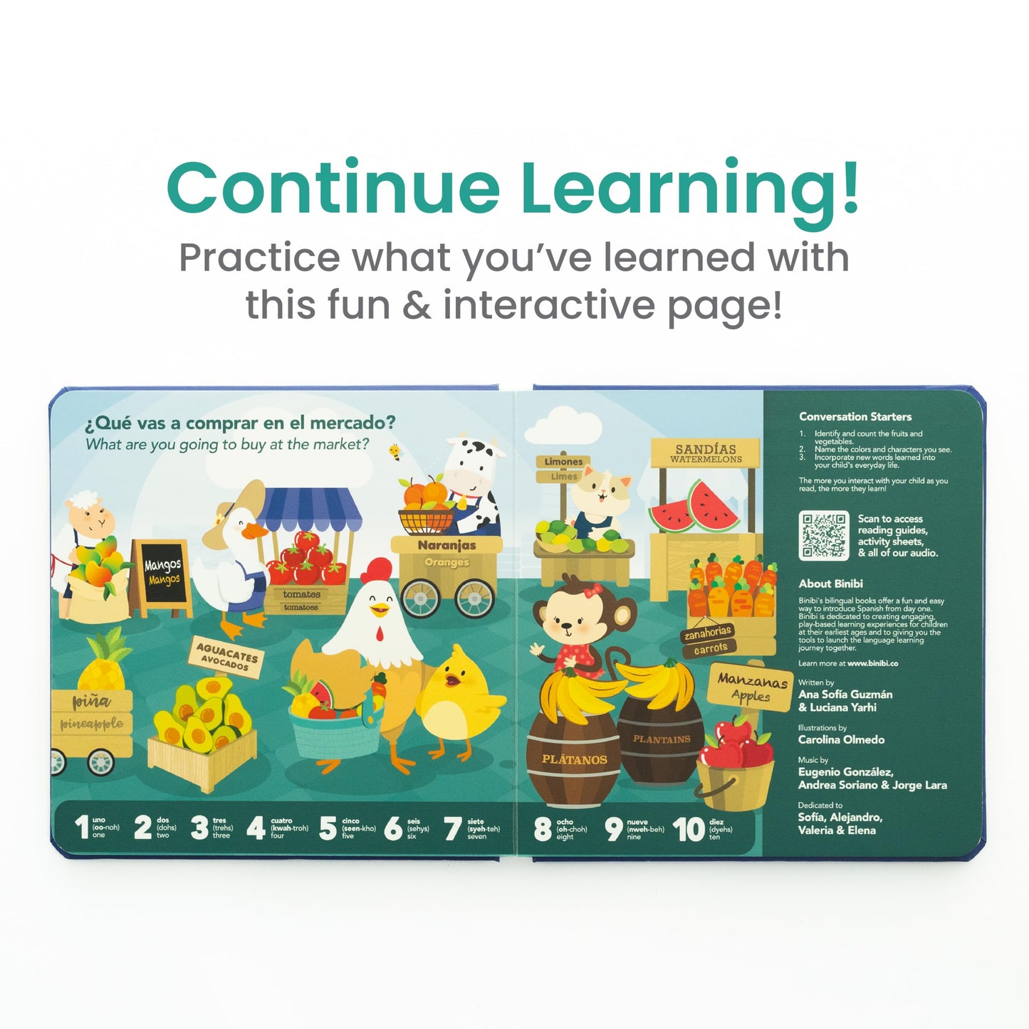 Binibi Spanish Musical Book – Counting at The Market | Bilingual Book for Babies & Toddlers