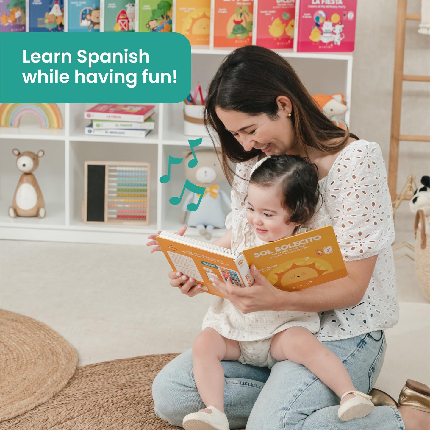 Binibi Spanish Musical Book for Toddlers: Sol Solecito & Other Nursery Rhymes | Bilingual Sound Book