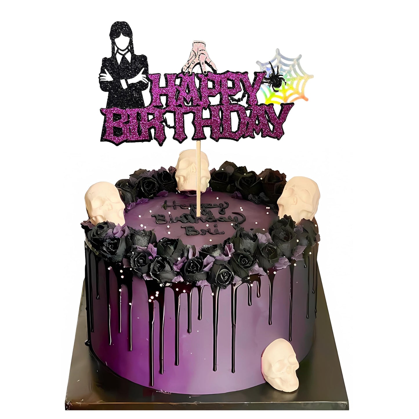 BINJO Wednesday Addams Cake Topper – Spider Web, Thing Hand | 6.3 x 3.5 in