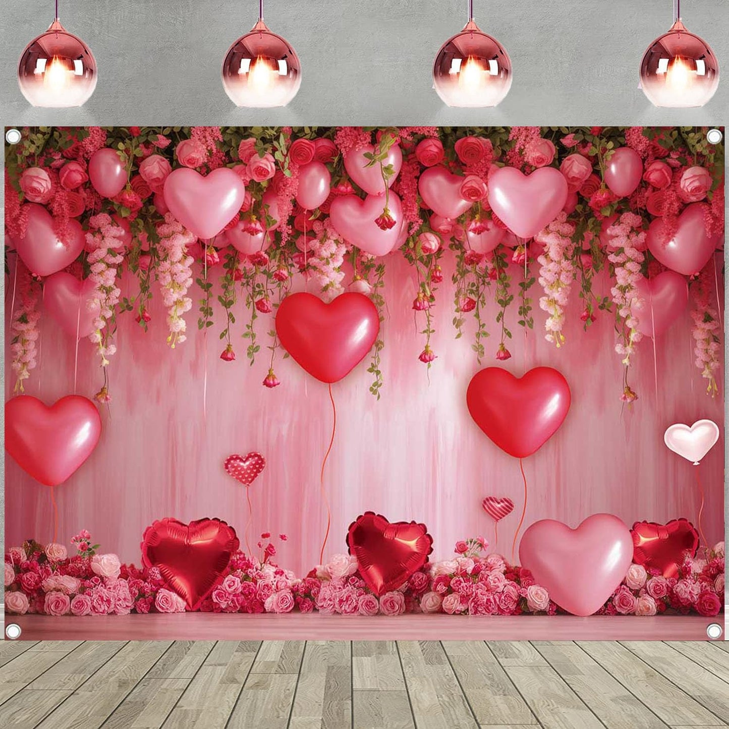 BINQOO Sweet Valentines Day Backdrop – Pink Heart Photo Background, 8x6FT Vinyl