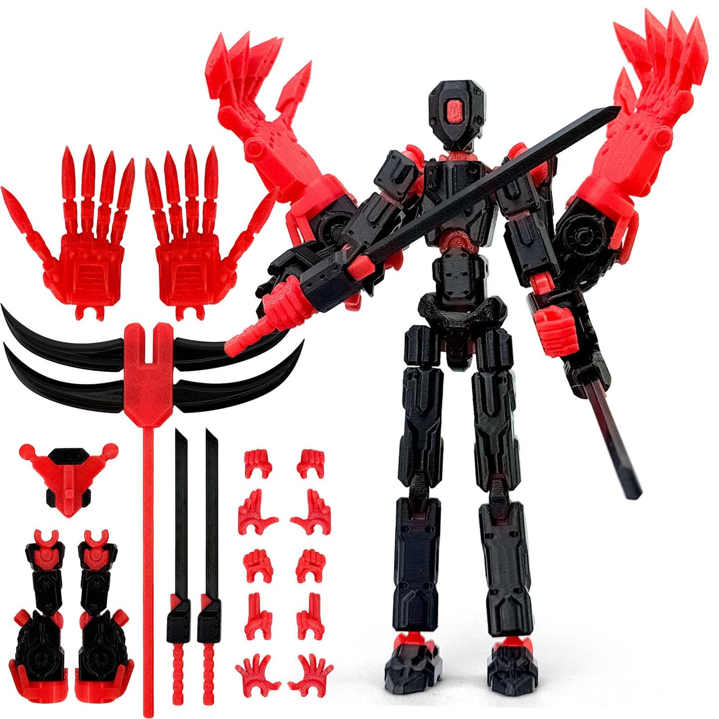 Binvin 8-Inch T13 Assembly Completed Action Figure – 3D Printed Nova 13, Multi-Jointed, Black & Red