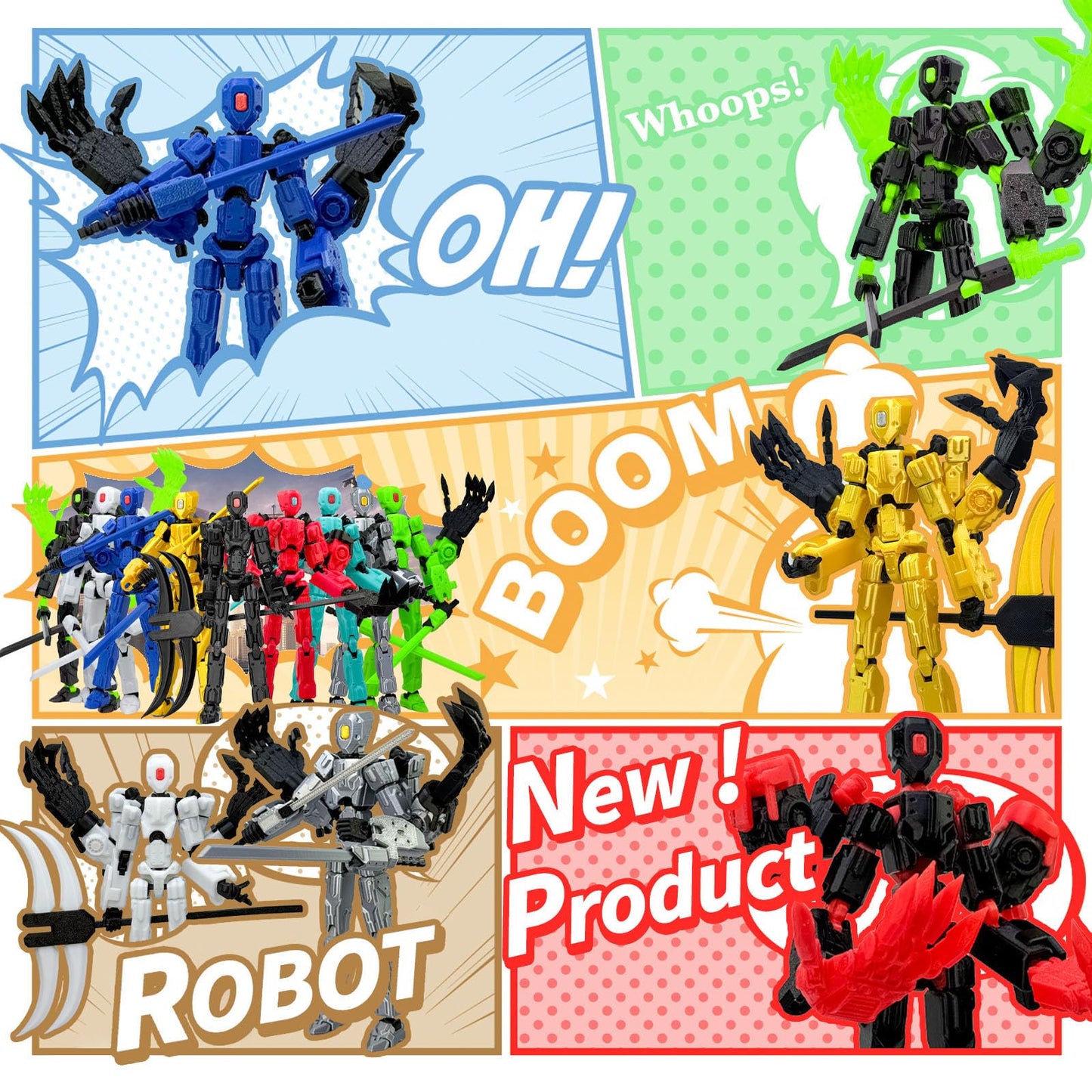 Binvin 8-Inch T13 Assembly Completed Action Figure – 3D Printed Nova 13, Multi-Jointed, Black & Red