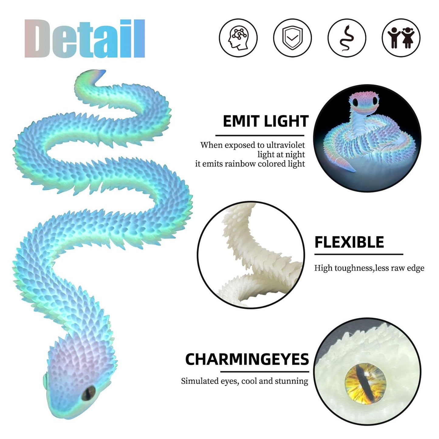 Binvin 20.2 Inch Articulated Viper – 3D Printed Snake Toy for Desk Decor