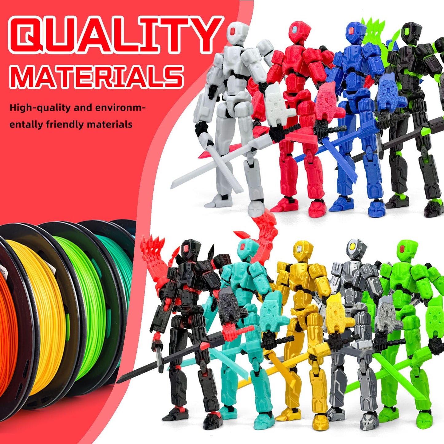 Binvin 8-Inch T13 Assembly Completed Action Figure – 3D Printed Nova 13, Multi-Jointed, Black & Red