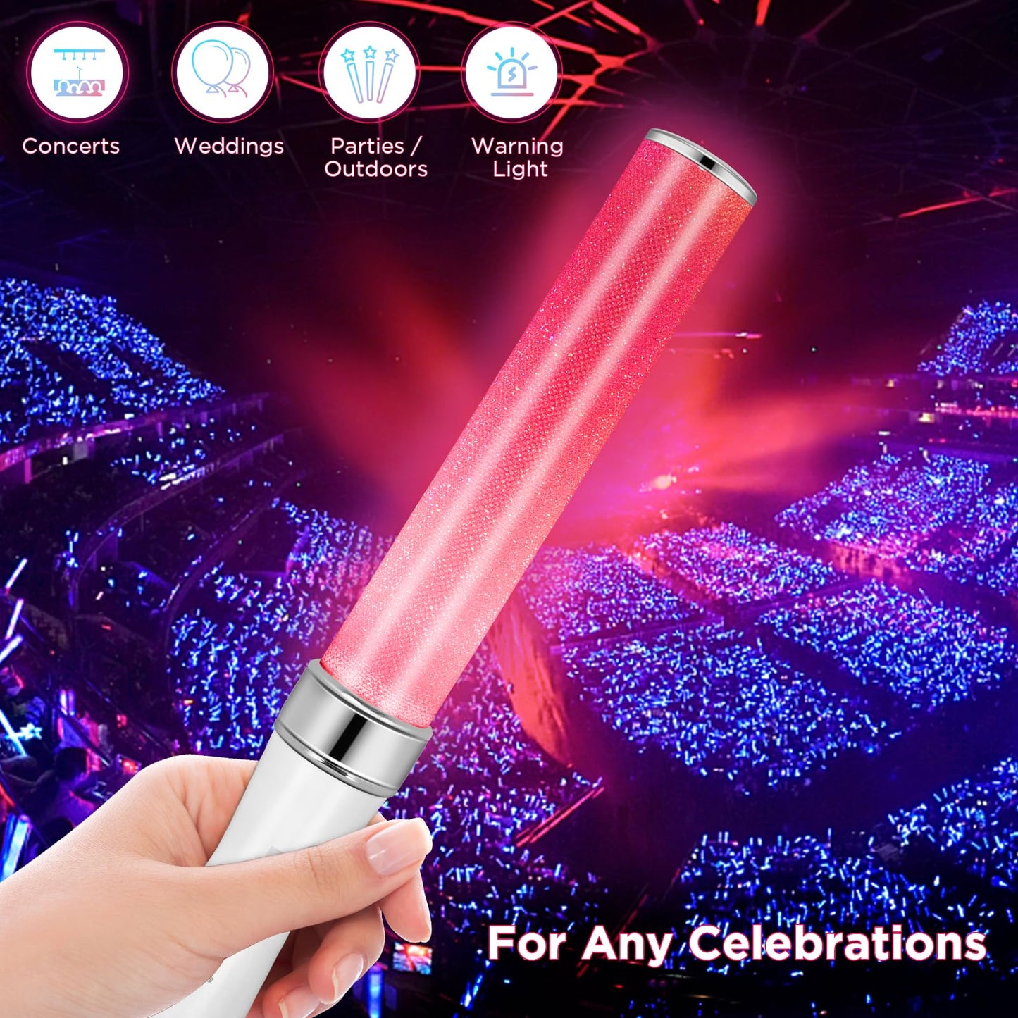 BINWO Reusable LED Glow Sticks (2-Pack) – 15 Colors, Manual & Auto Modes