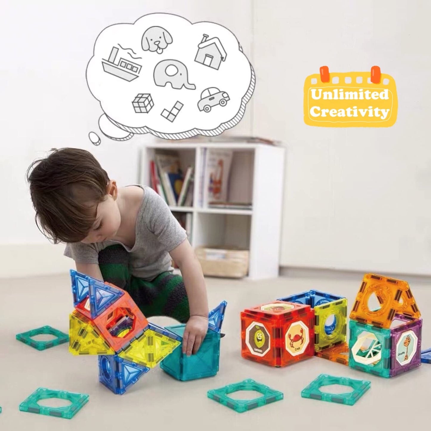 BINZKBB Light Magnetic Tiles 110-Piece STEM Building Toy for Kids | Glow-in-the-Dark Marble Run