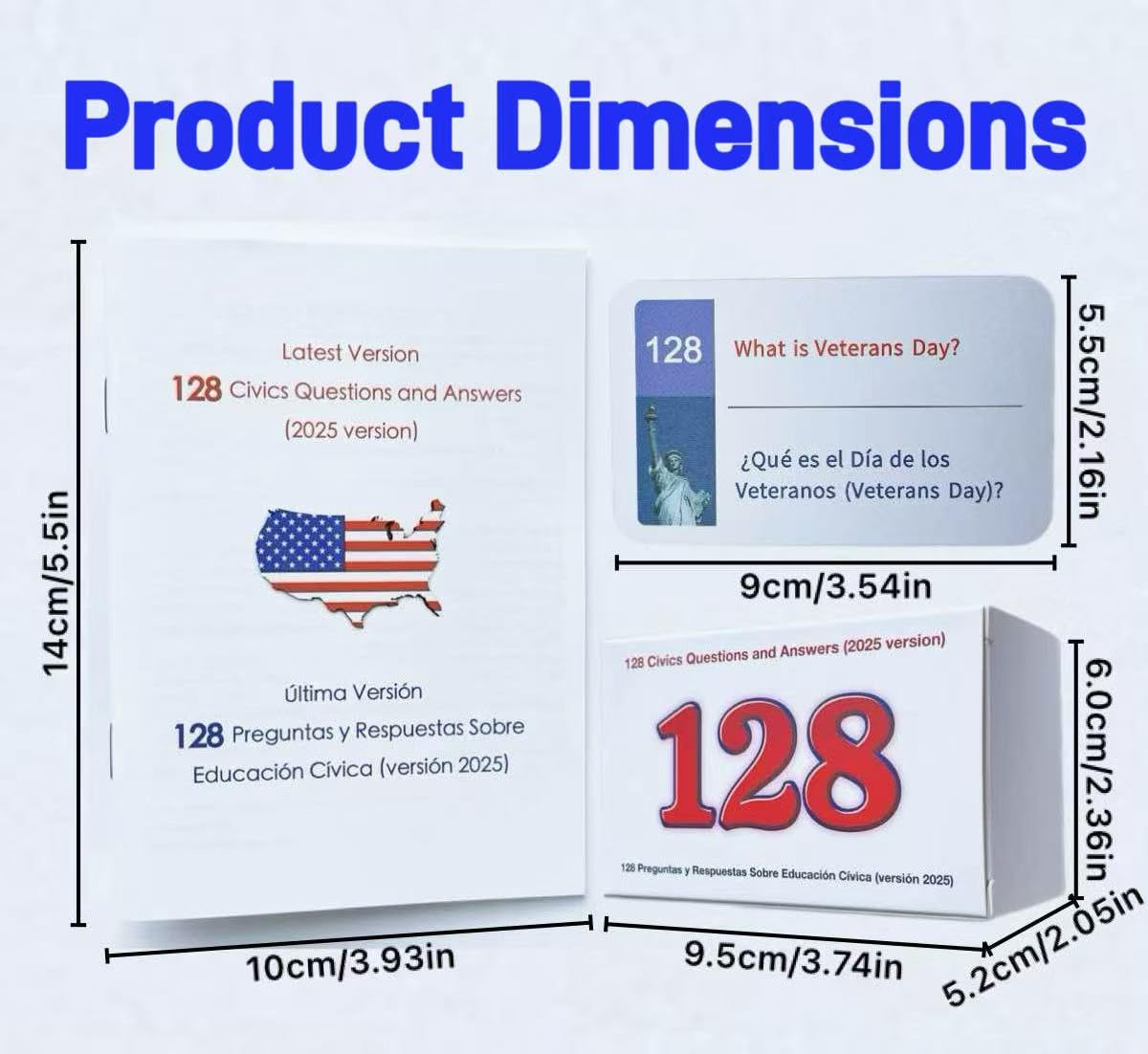 Biodison & Lee US Citizenship Flash Cards – 128 Civics Questions (English & Spanish)