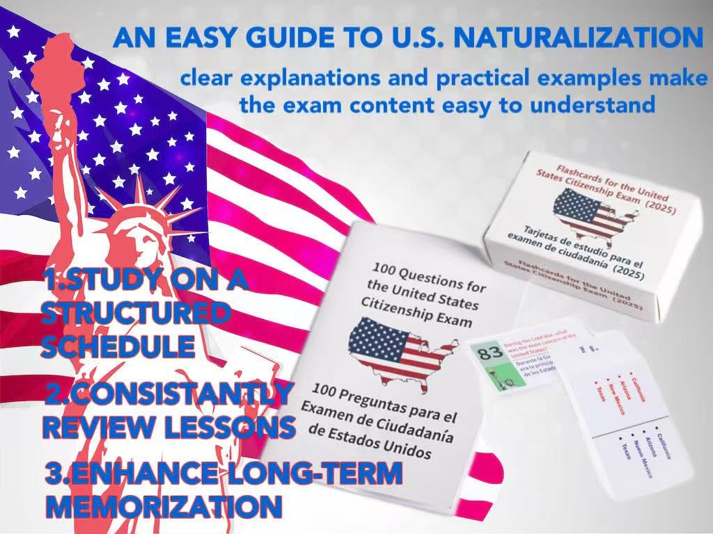 Biodison & Lee US Citizenship Flash Cards 2025 – Bilingual English & Spanish Civics Study Set (100 Questions)