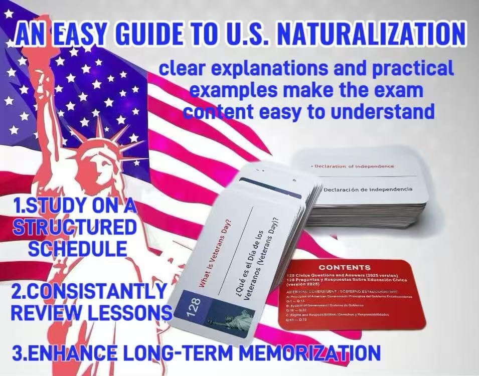 Biodison & Lee US Citizenship Flash Cards – 128 Civics Questions (English & Spanish)