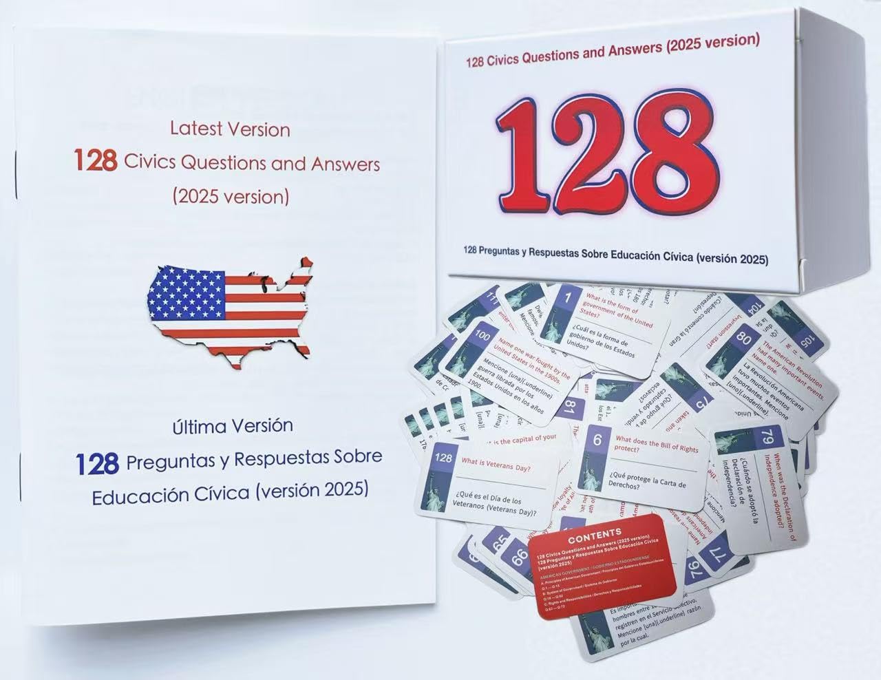 Biodison & Lee US Citizenship Flash Cards – 128 Civics Questions (English & Spanish)