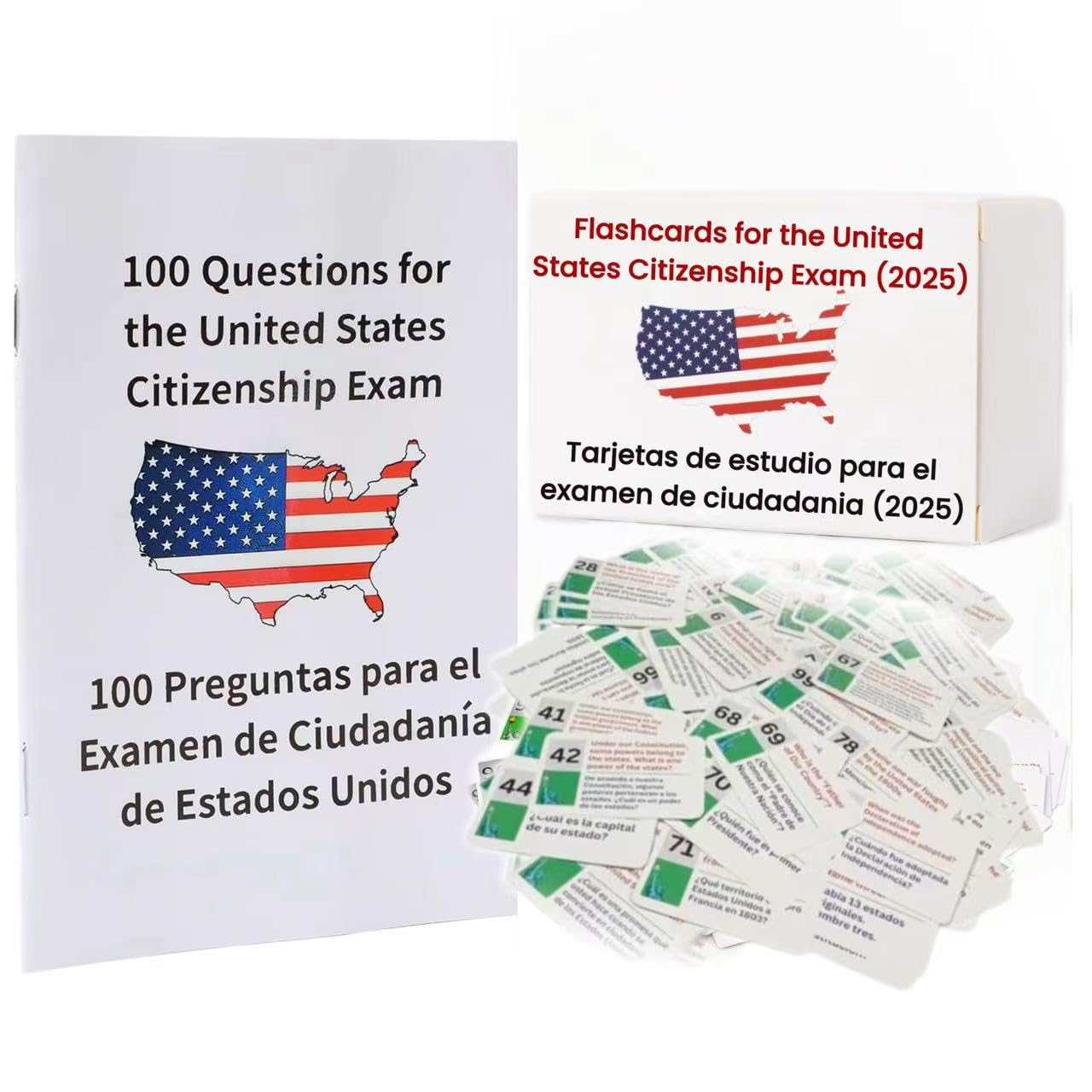 Biodison & Lee US Citizenship Flash Cards 2025 – Bilingual English & Spanish Civics Study Set (100 Questions)
