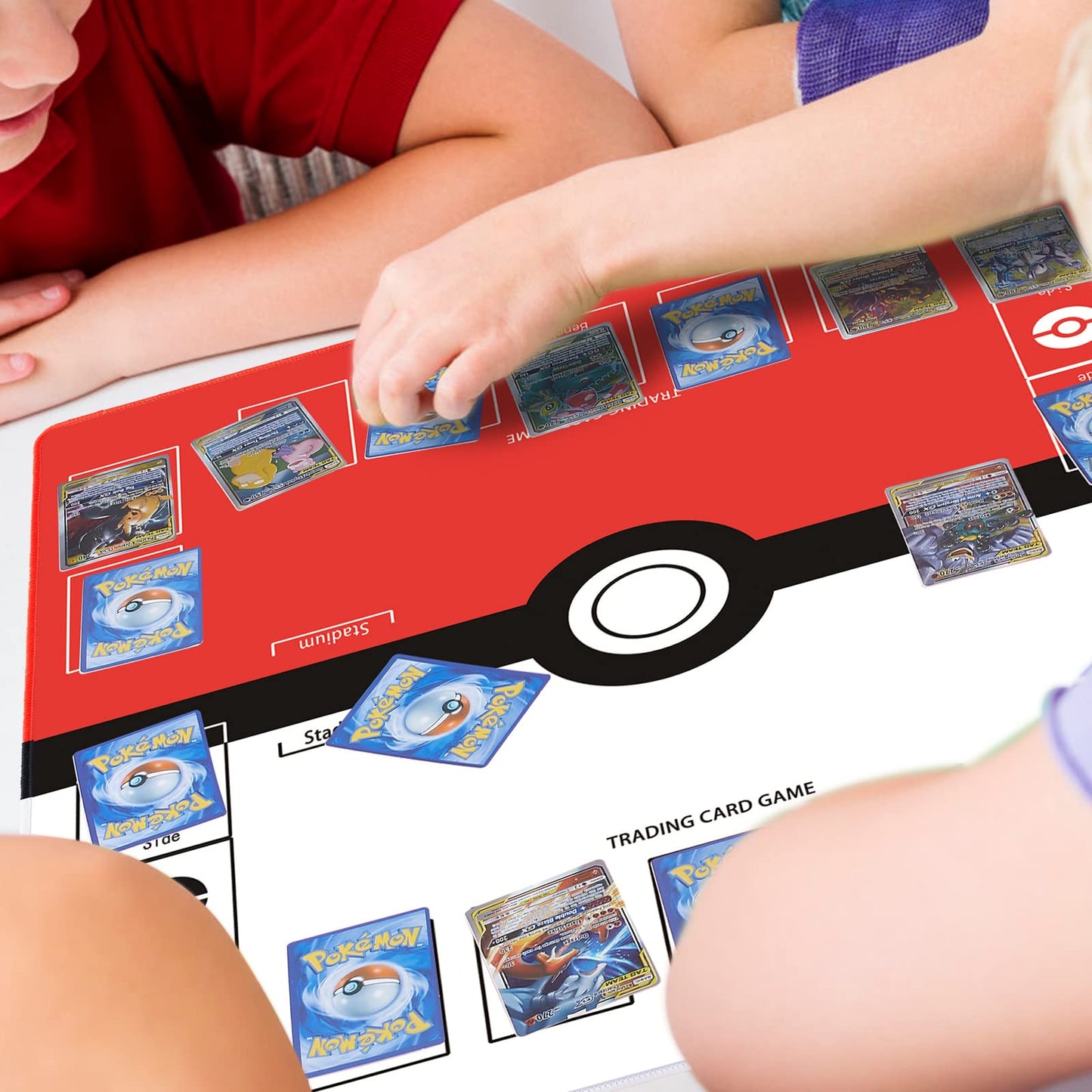 Biouai Playmat for Card Gameplay – Two-Player Battle Mat with Tube Case (Red)