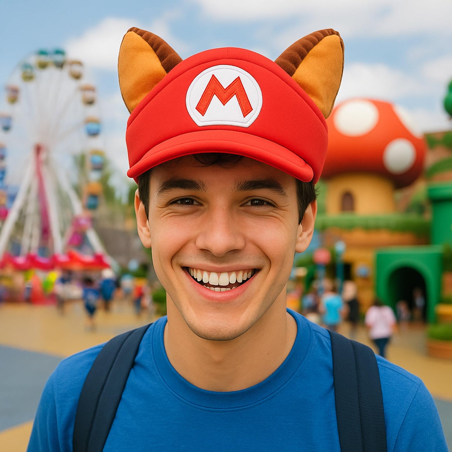 Bioworld Super Mario Video Game Raccoon Hat with Ears – Red Cosplay Cap