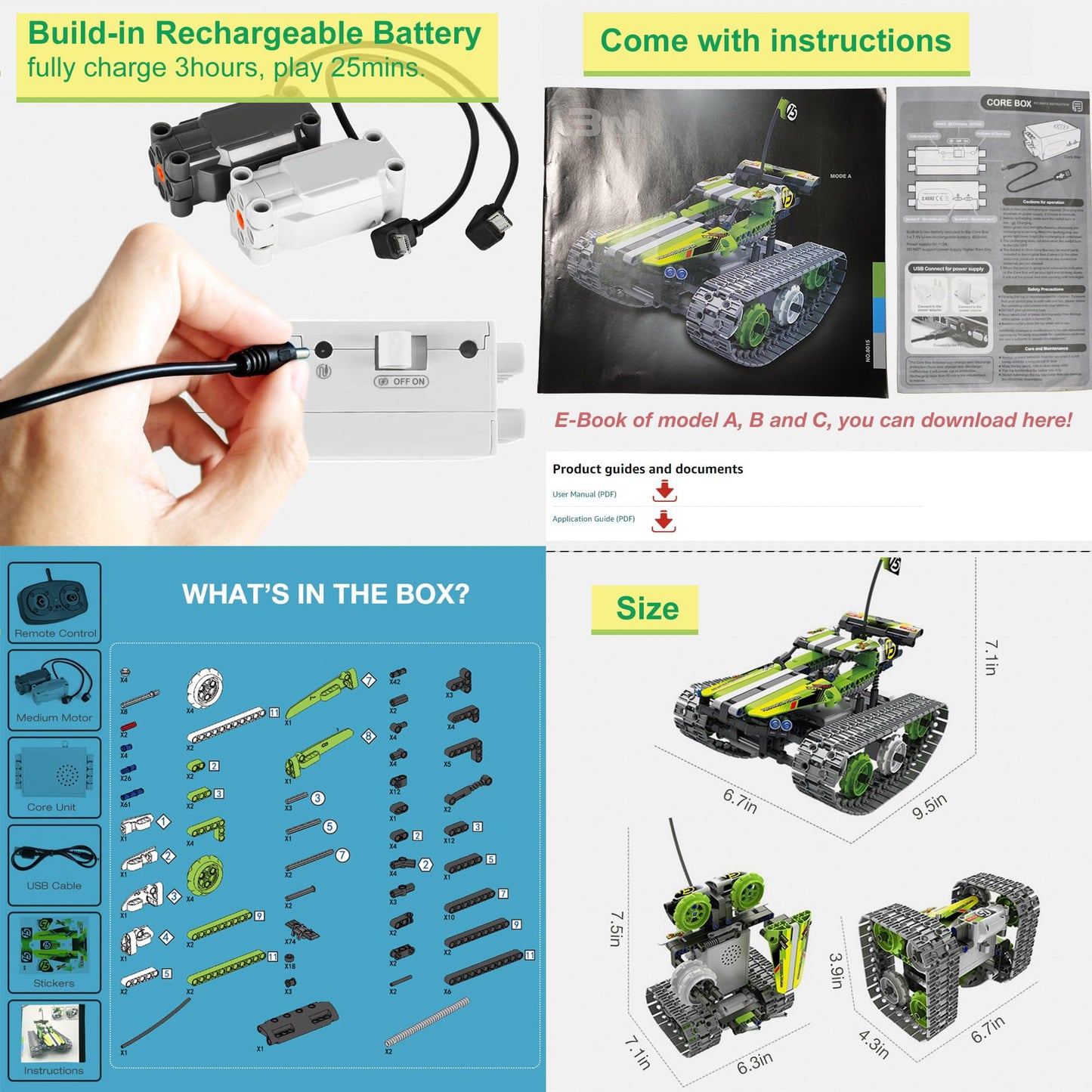 BIRANCO Remote Control Tracked 3-in-1 Stunt Racer Building Kit – RC Car STEM Toy for Kids 8-12 (353 Pcs)