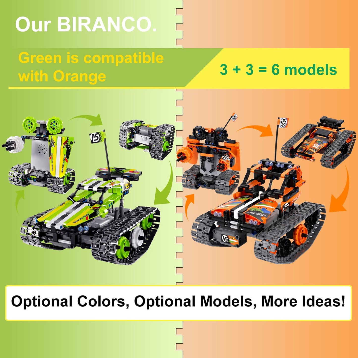 BIRANCO Remote Control Tracked 3-in-1 Stunt Racer Building Kit – RC Car STEM Toy for Kids 8-12 (353 Pcs)