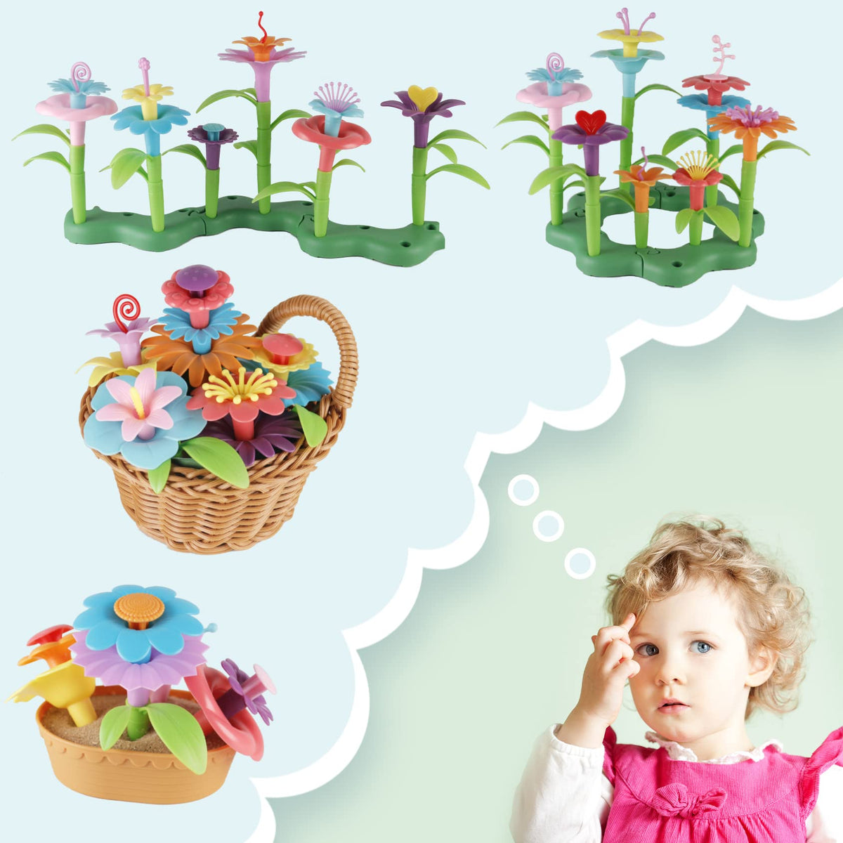BIRANCO Flower Garden Building Toys – Build a Bouquet Set (120 pcs) STEM Gift for Ages 3–6