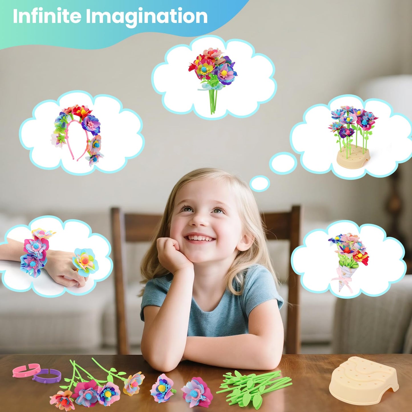 BIRANCO DIY Flower Bouquet Maker Kit for Kids – Creative Arts & Crafts (Ages 4-8)