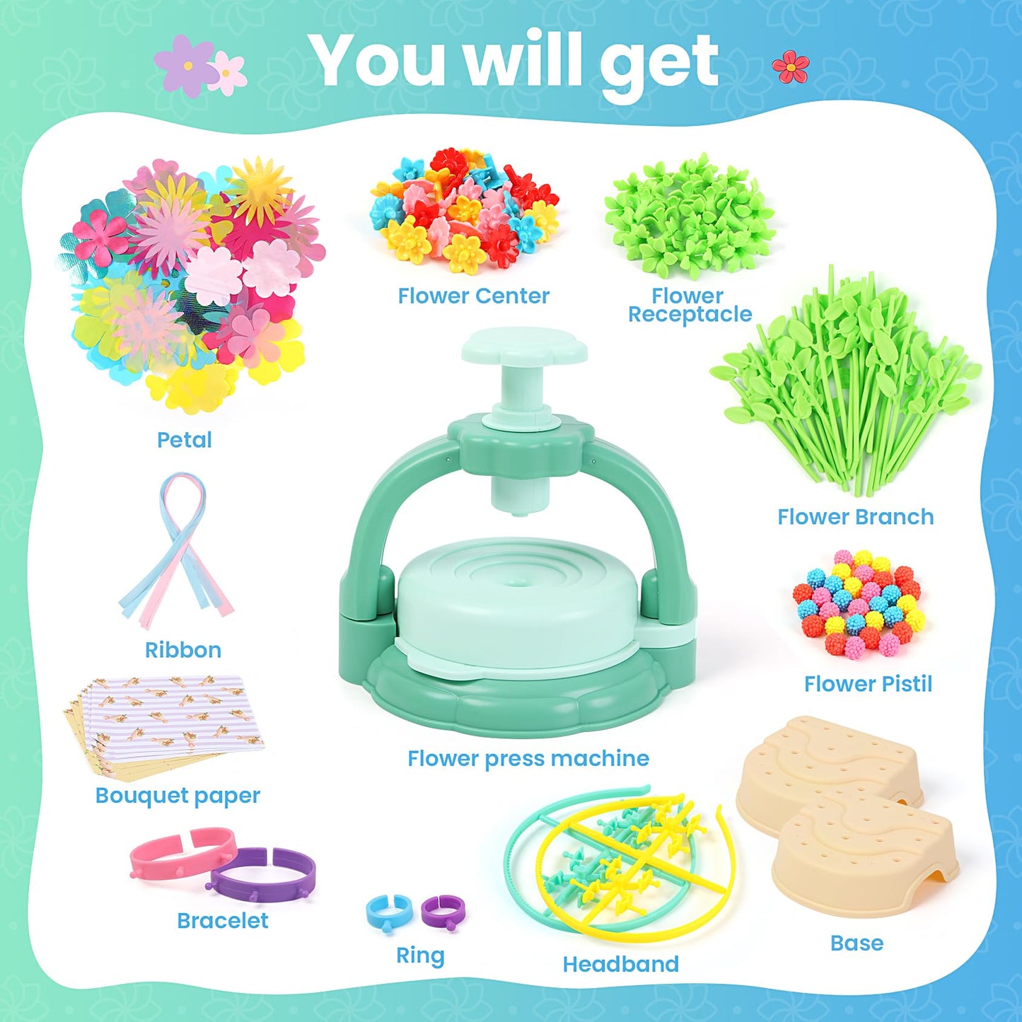 BIRANCO DIY Flower Bouquet Maker Kit for Kids – Creative Arts & Crafts (Ages 4-8)