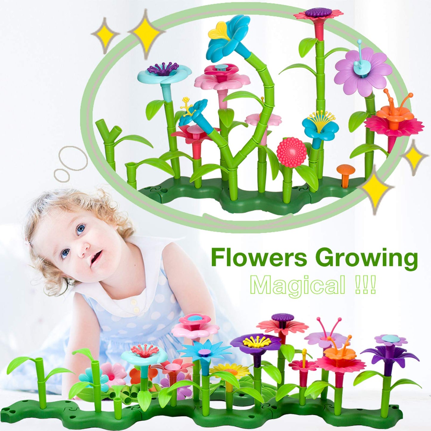 BIRANCO Flower Garden Building Set - 138 PCS STEM Toy for Toddlers Aged 3-6