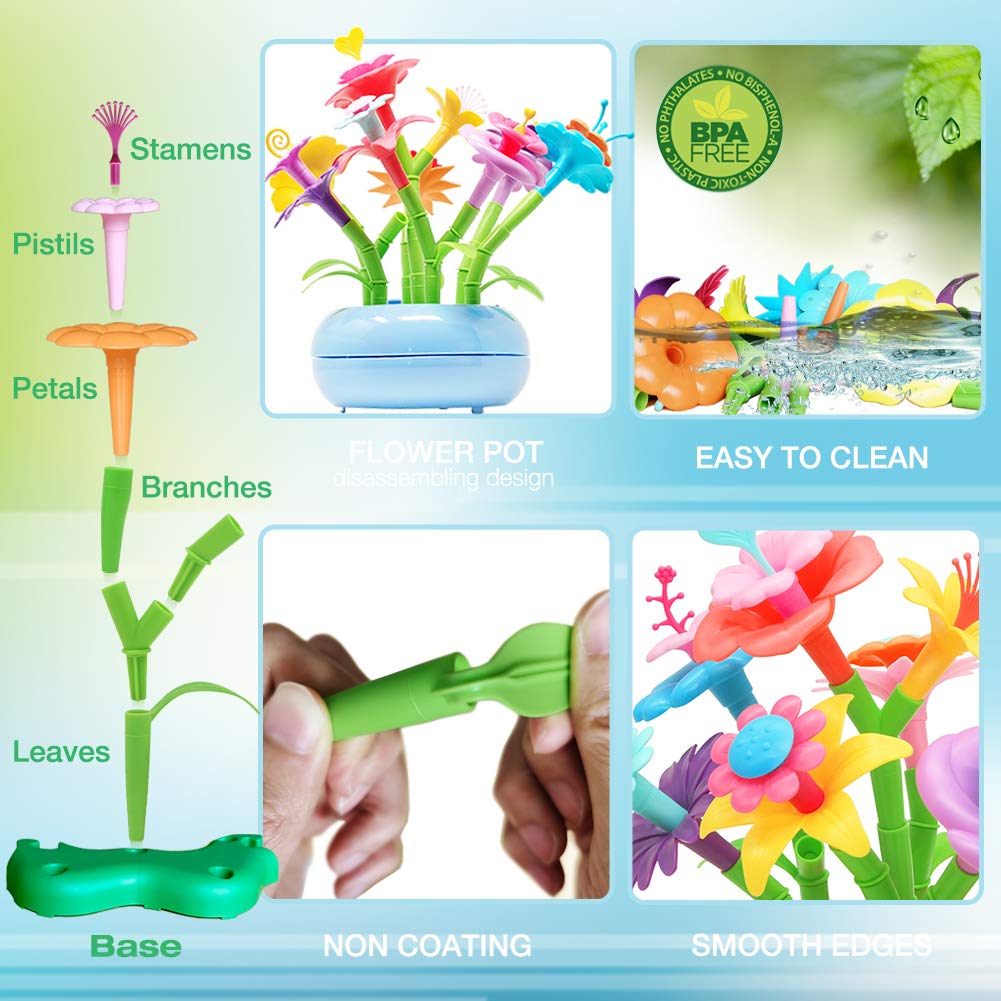 BIRANCO Flower Garden Building Set - 138 PCS STEM Toy for Toddlers Aged 3-6