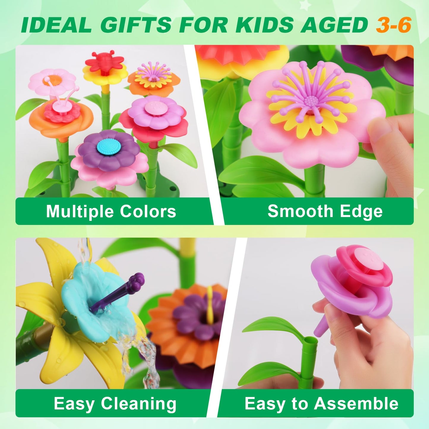 BIRANCO Flower Garden Building Toys – Build a Bouquet Set (120 pcs) STEM Gift for Ages 3–6