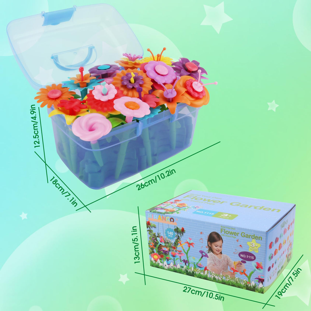 BIRANCO Flower Garden Building Toys – Build a Bouquet Set (120 pcs) STEM Gift for Ages 3–6