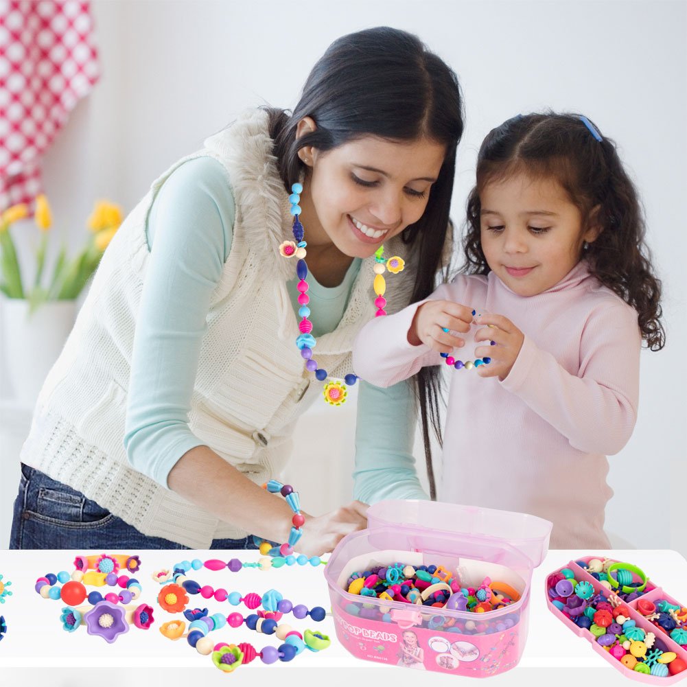 BIRANCO Pop Beads Jewelry Making Kit – 520 Pieces for Girls Ages 3–7 | DIY Necklace, Bracelet, Ring Set
