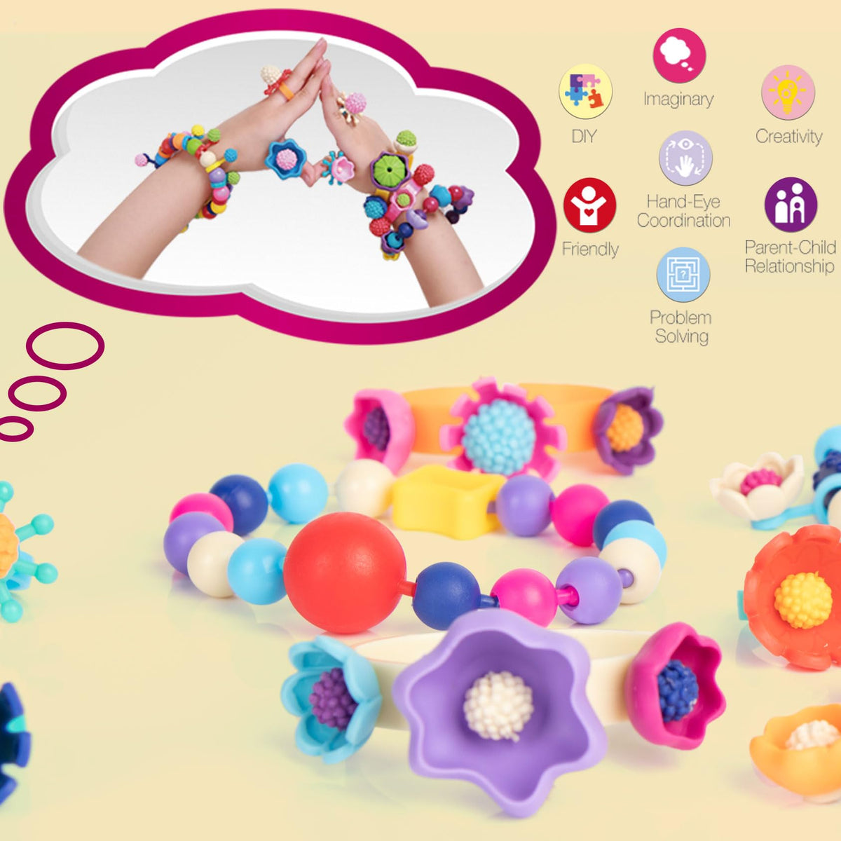 BIRANCO Pop Beads Jewelry Making Kit – 520 Pieces for Girls Ages 3–7 | DIY Necklace, Bracelet, Ring Set