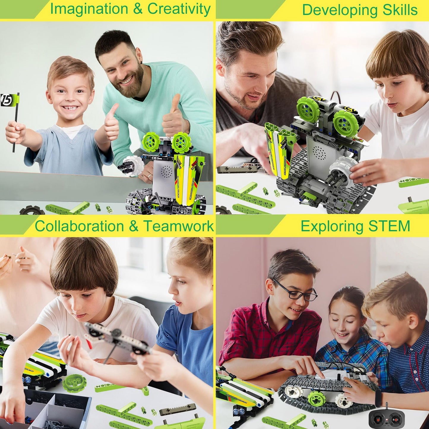 BIRANCO Remote Control Tracked 3-in-1 Stunt Racer Building Kit – RC Car STEM Toy for Kids 8-12 (353 Pcs)