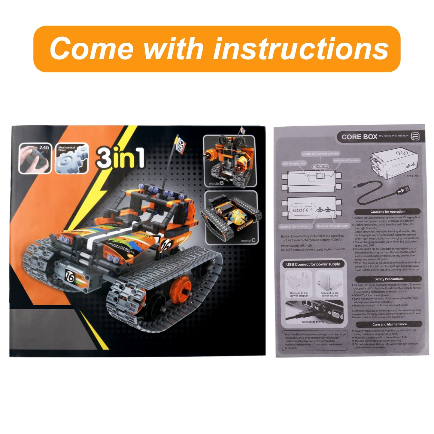 BIRANCO STEM 3in1 RC Building Kit – 392 pcs Tracked Racer, Tank & Robot