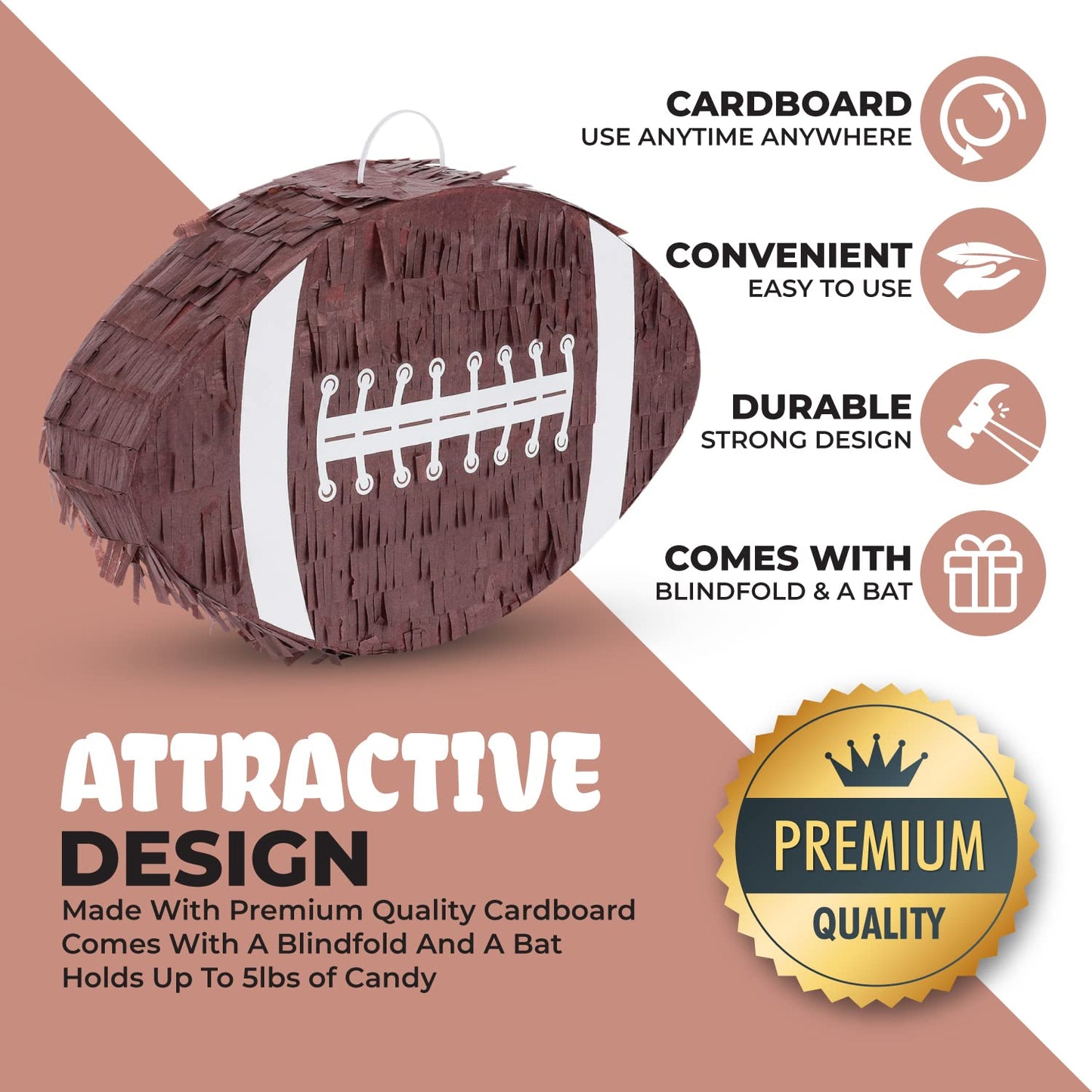 Birchio Football Pinata Bundle with Blindfold & Bat – 16x10x4 Inches | Party Pinata for Boys